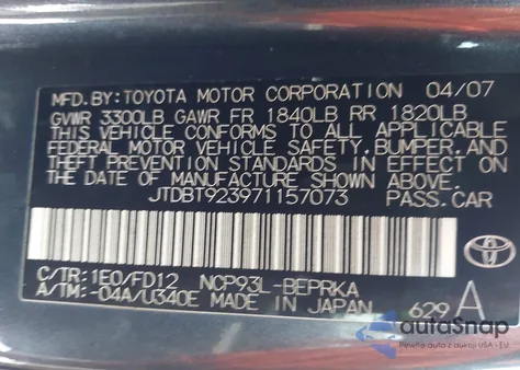 2007 Toyota Yaris from USA, damaged, VIN JTDBT923971157073